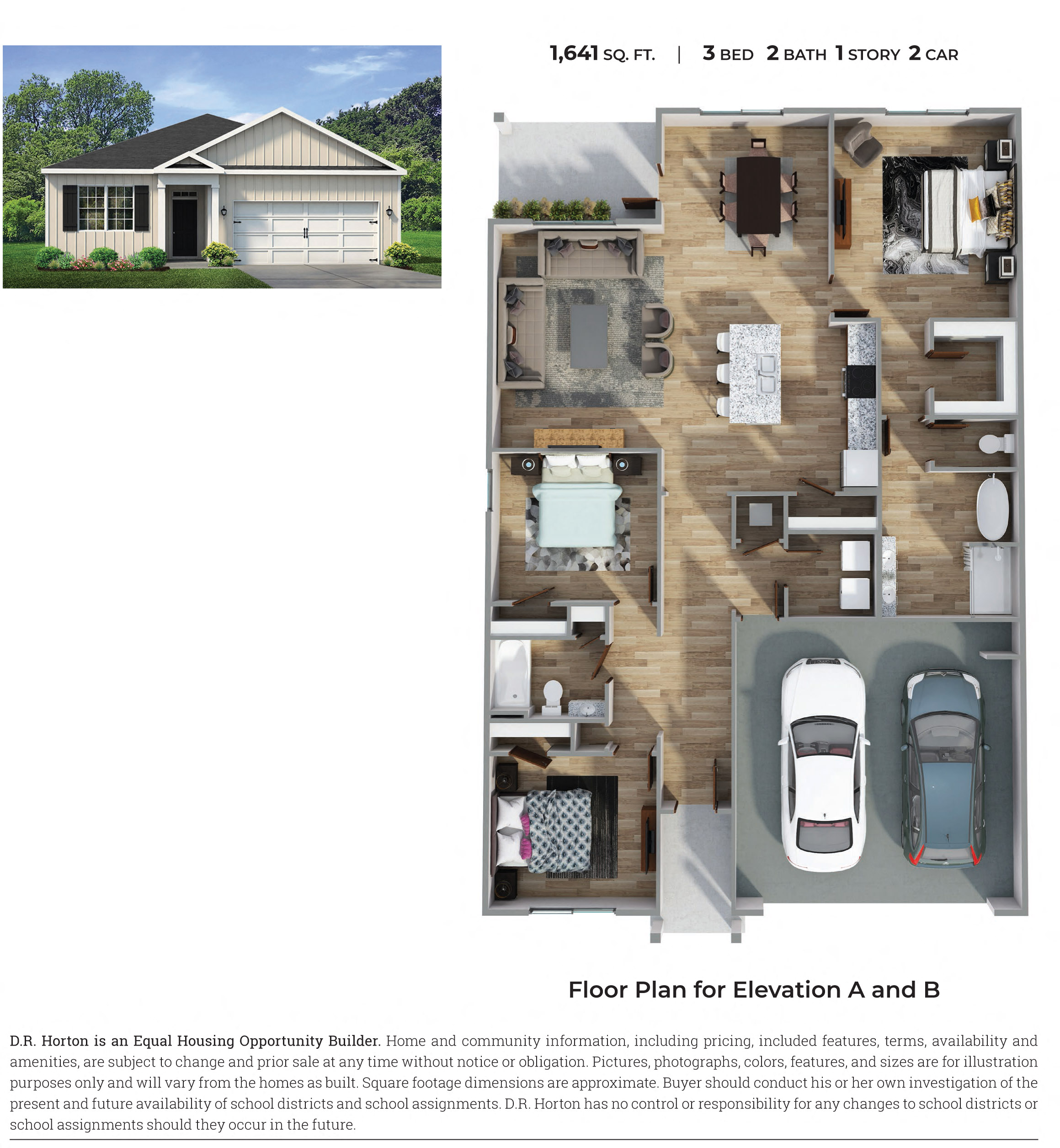 Floor plan for 3 beds, 2 baths, 1641 sqft